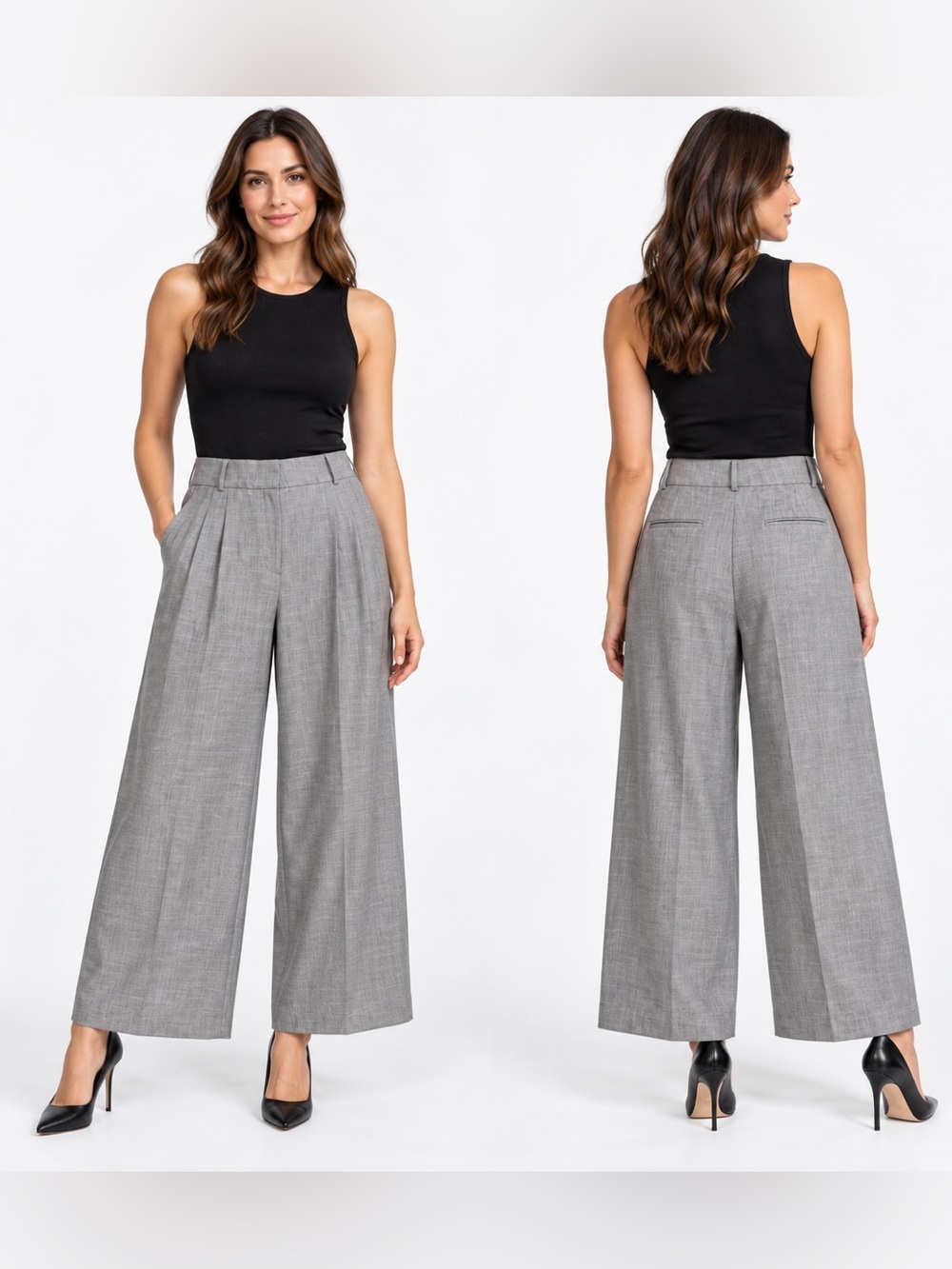 Ann Taylor Gray Pleated Wide Leg Dress Pants with Pockets Size 12